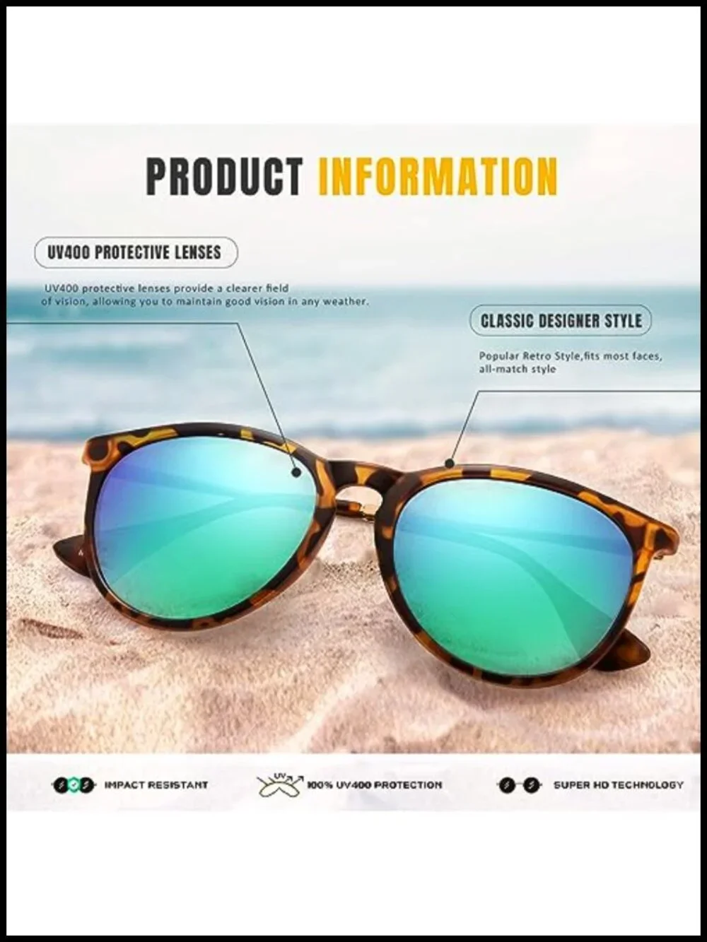 Polarized UV Protection Retro Round Sunglasses with TR90 Frame